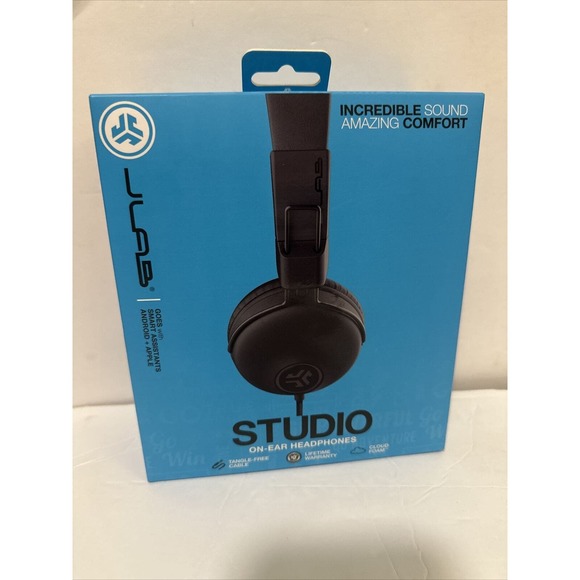 JLab Studio On-Ear Headphones Apple Android Universal Mic 3.5mm Jack Tangle Free - Picture 1 of 6